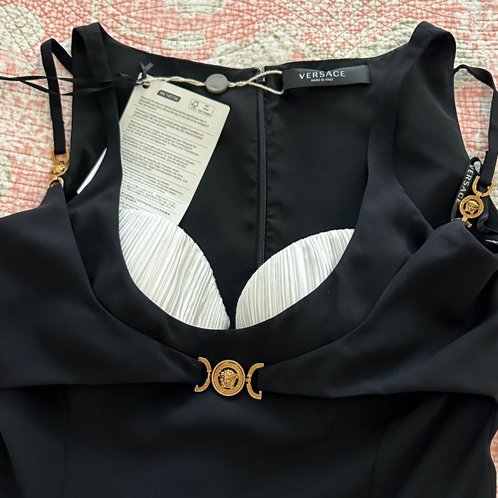 Versace Black Top with Gold Medallion Detail